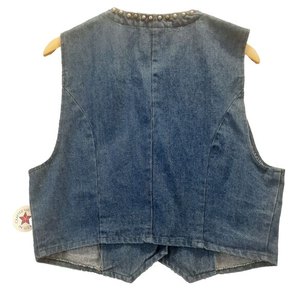 Luskeys Ryon’s Vintage Denim Vest Studded Concho Button USA Western Cowgirl Sz L - Picture 8 of 8